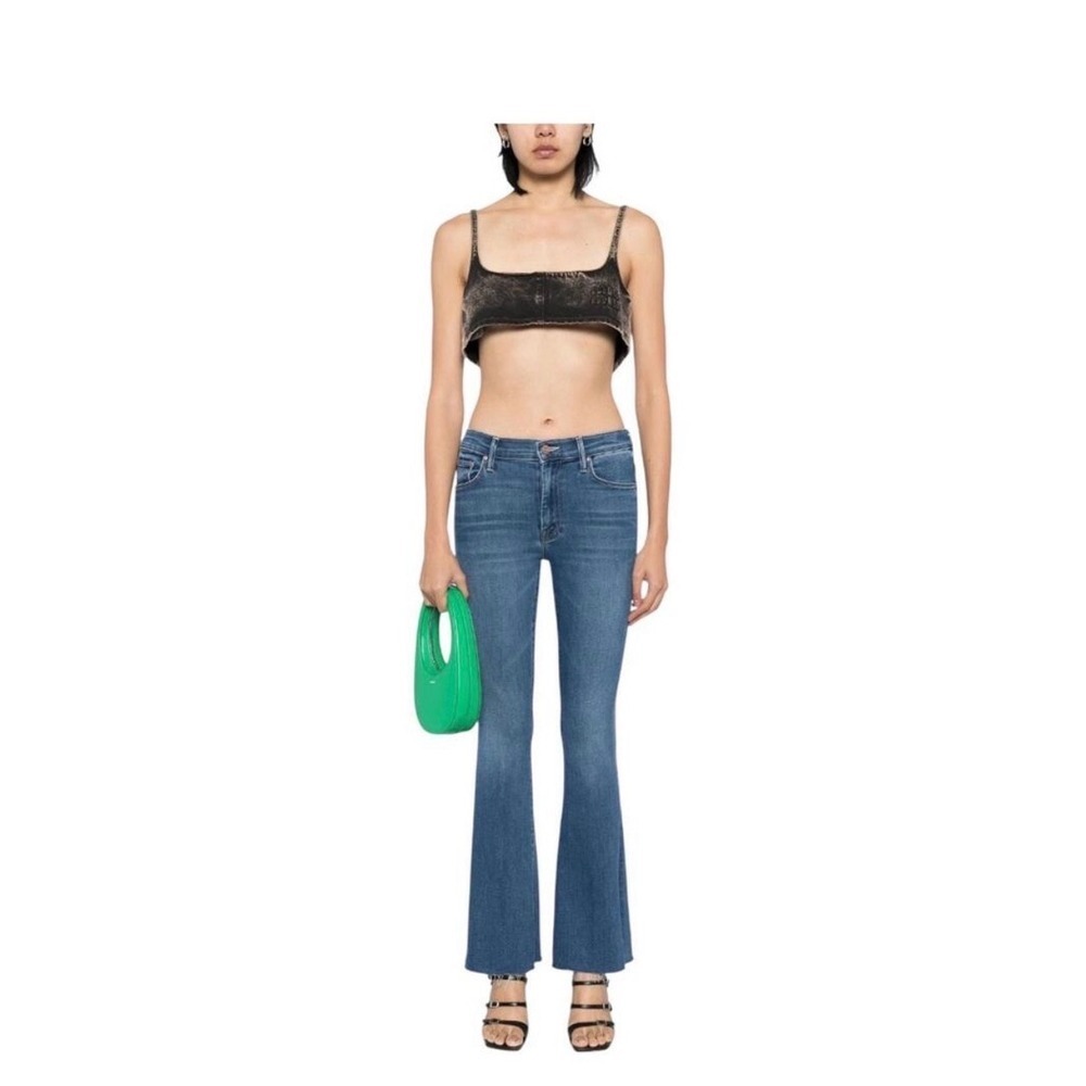 Mother Jeans Women Blue The Weekender Fray Flare Raw Hem Mid Rise Denim